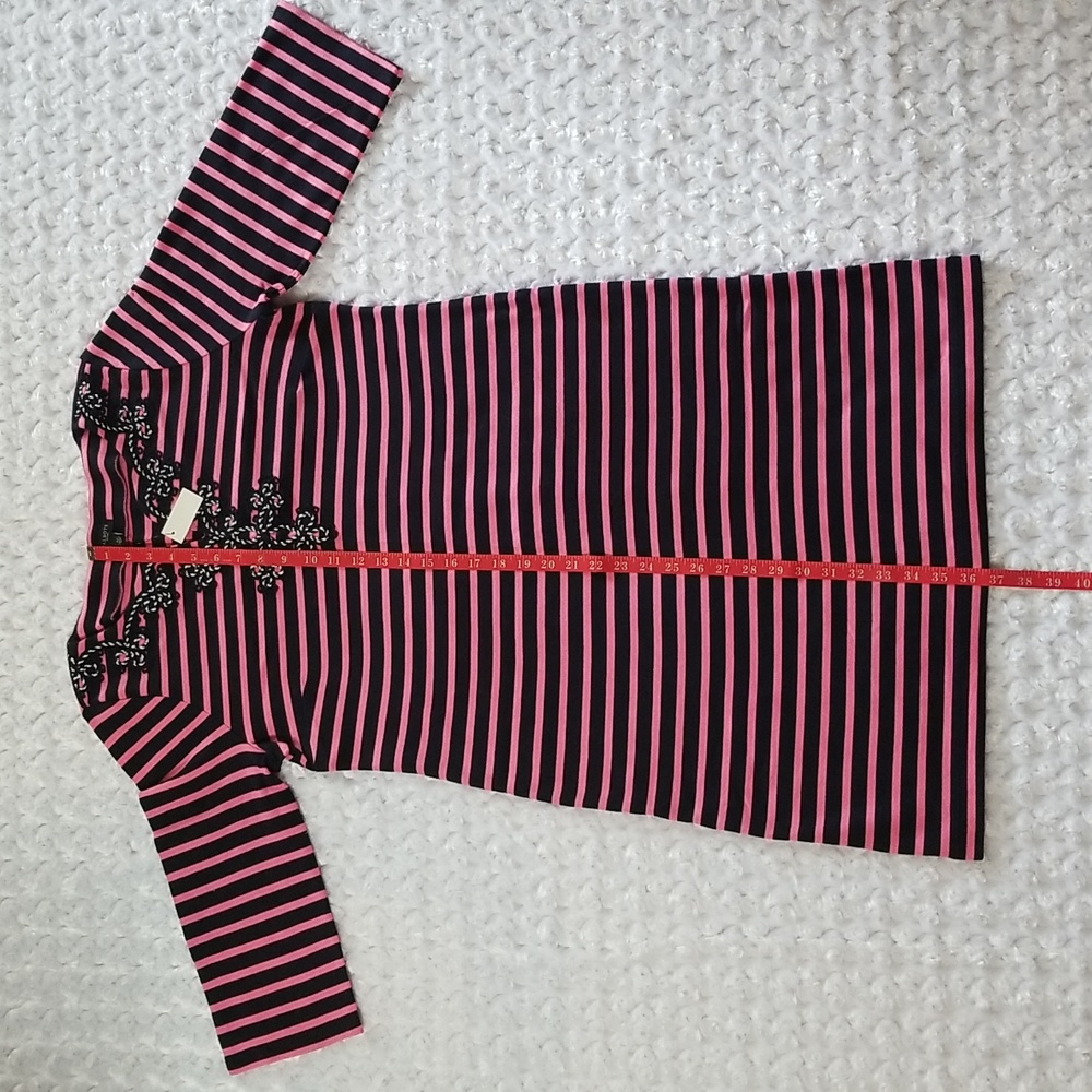 Talbots Petites Pink and Black Striped 3/4 Sleeve Midi Large Petite Dress - Picture 7 of 9